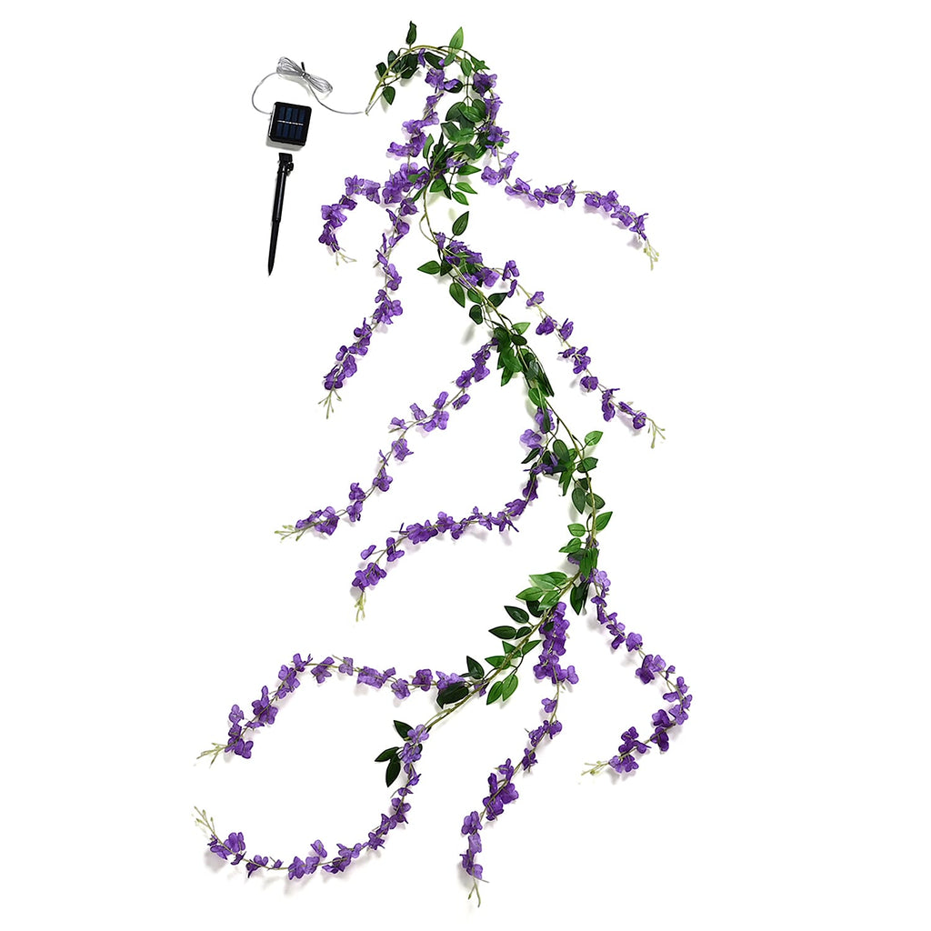 Purple LED Flower String Lights - 20 Warm White LEDs, 300mAh Rechargeable Battery (included) - 180cm
