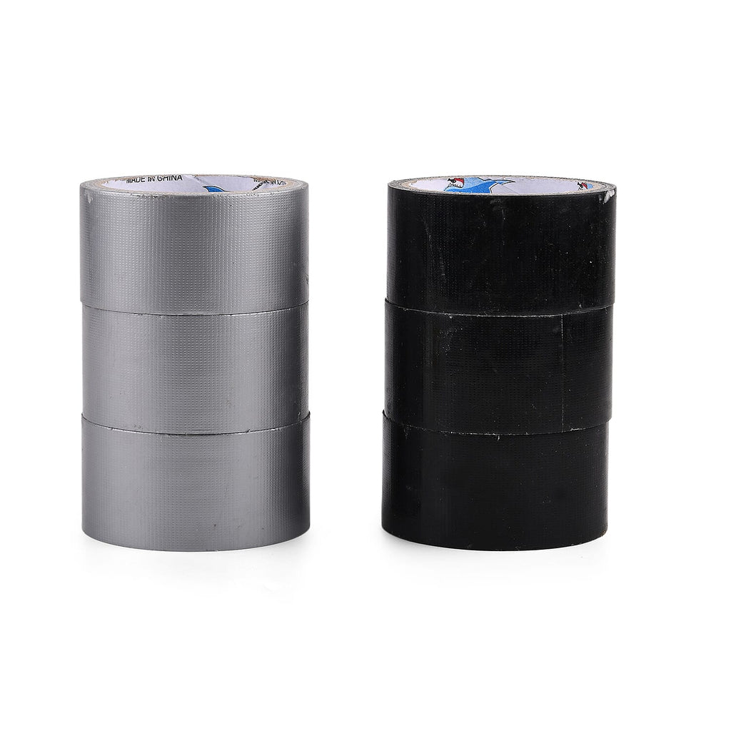 Set of 6 Heavy-Duty Duct Tape Rolls - 3 Black - 3 Grey