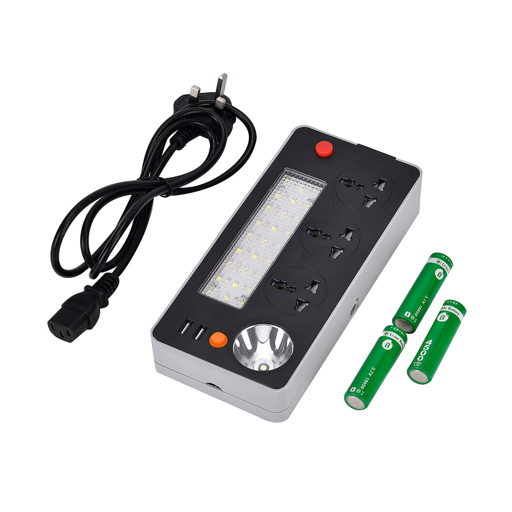 Multifunctional Power Strip with 3x 3 Pin Plug Sockets, 2x Usb Sockets, 3x Light Modes, Acts as a Power Bank with Rechargable Batteries, 1.5M Lead