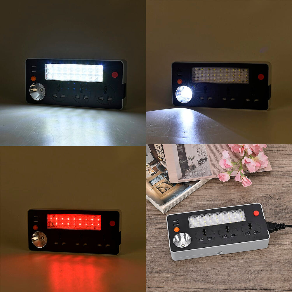 Multifunctional Power Strip with 3x 3 Pin Plug Sockets, 2x Usb Sockets, 3x Light Modes, Acts as a Power Bank with Rechargable Batteries, 1.5M Lead