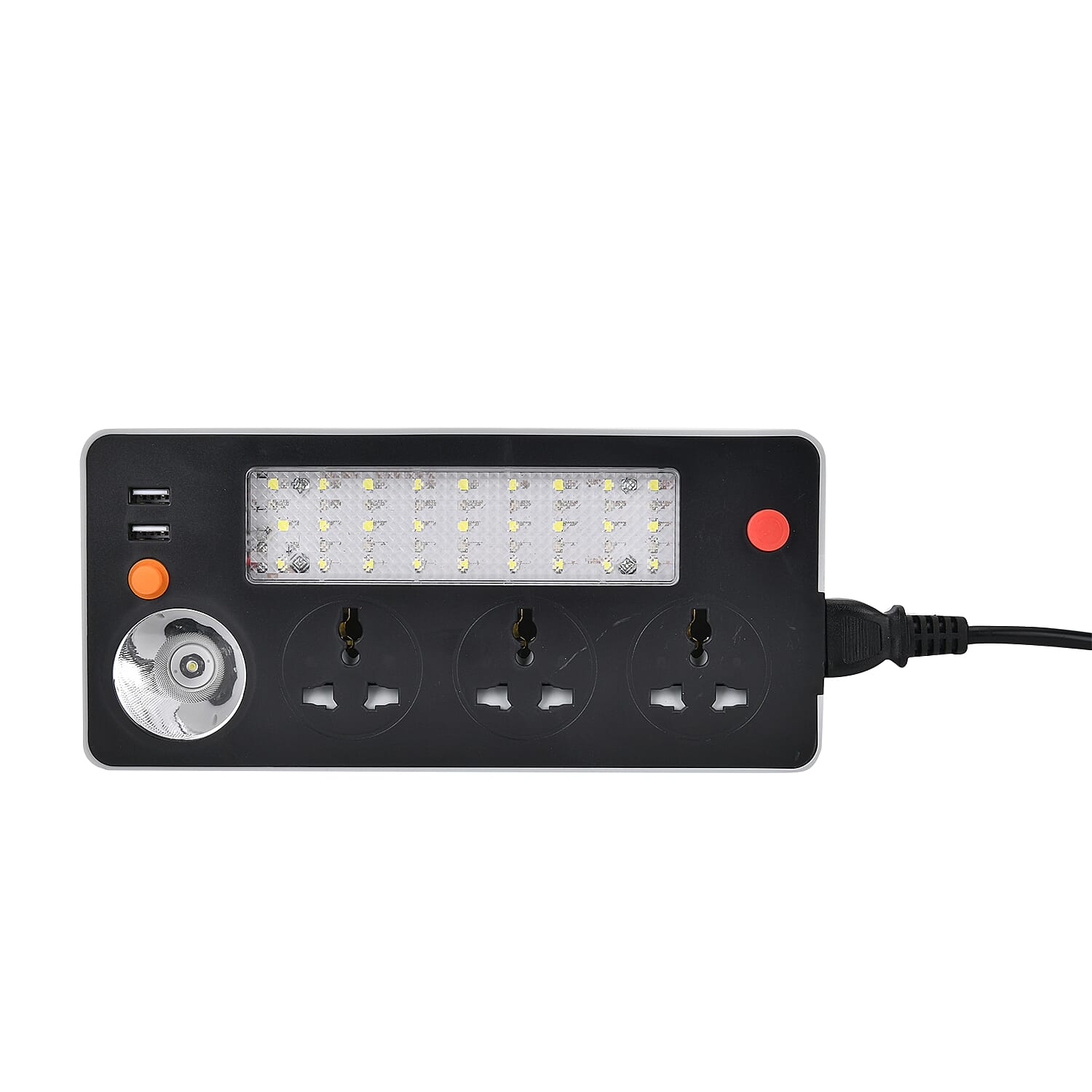 Multifunctional Power Strip with 3x 3 Pin Plug Sockets, 2x Usb Sockets, 3x Light Modes, Acts as a Power Bank with Rechargable Batteries, 1.5M Lead