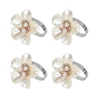 Set of 4 Napkin Rings in Box with White Plum Stick Floral Design