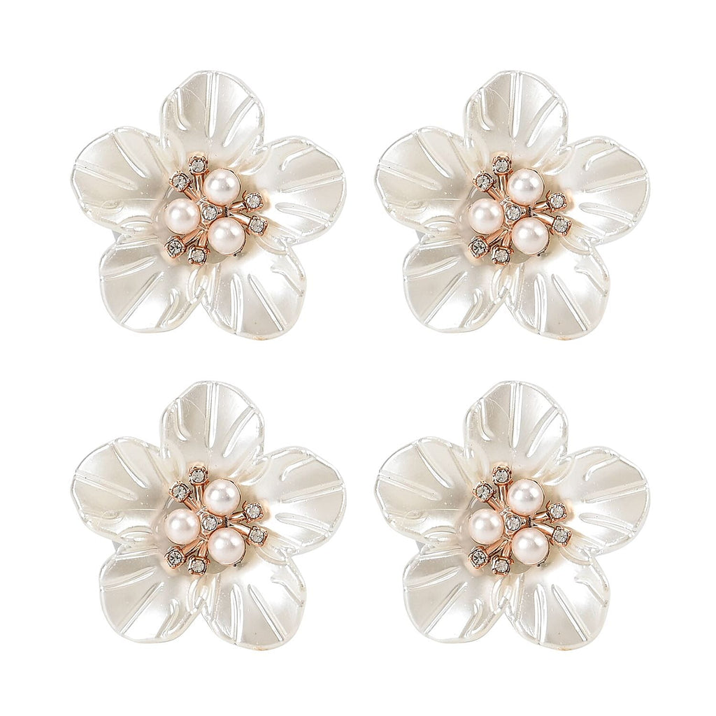 Set of 4 Napkin Rings in Box with White Plum Stick Floral Design