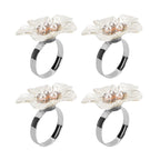 Set of 4 Napkin Rings in Box with White Plum Stick Floral Design