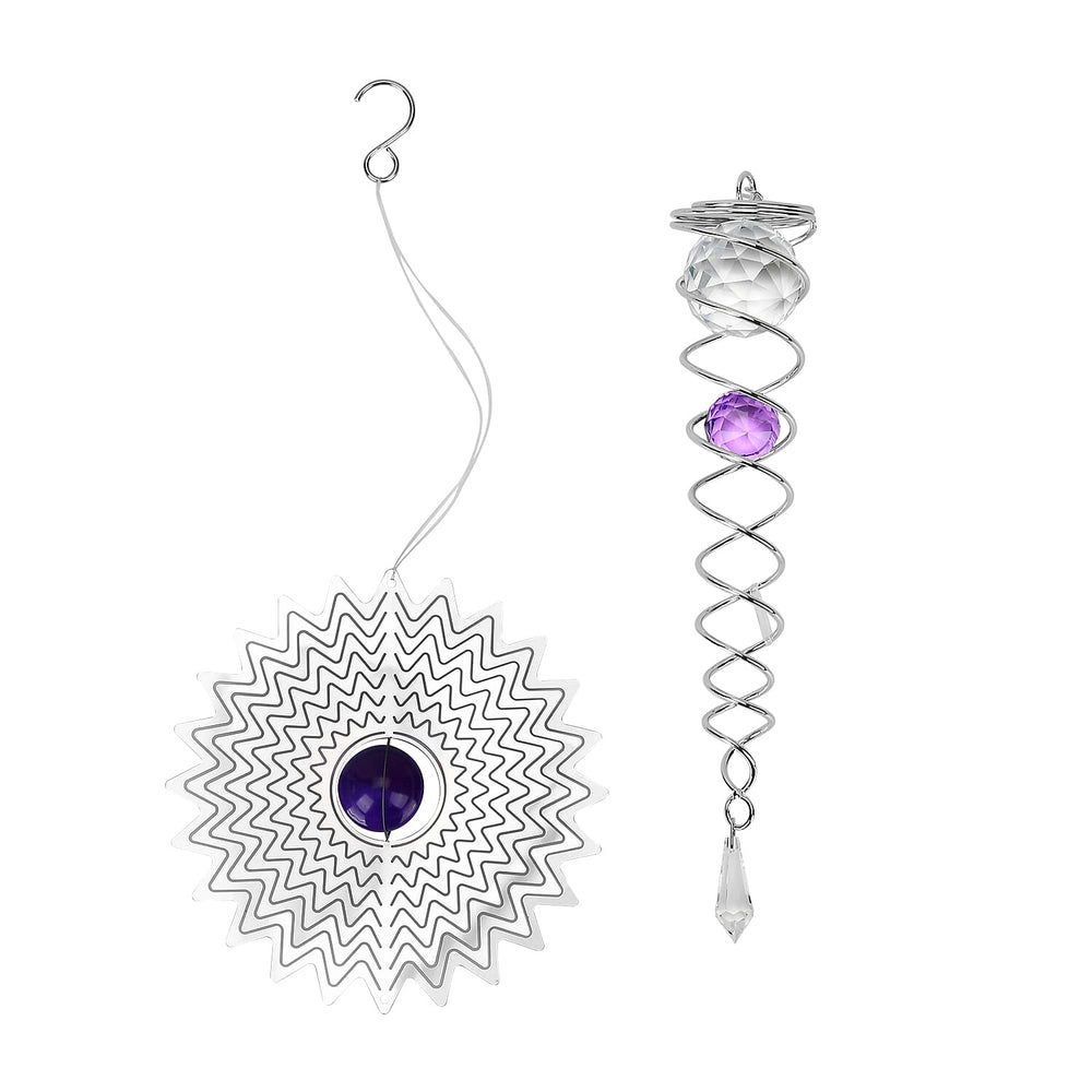 Hanging Magic Kinetic Sculpture Zigzag Circle Wind Spinner - Silver
