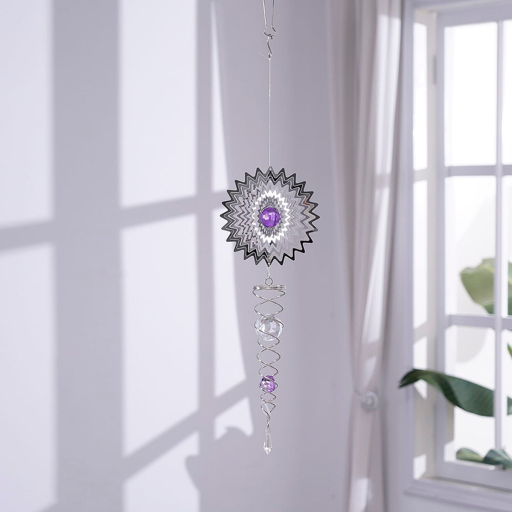 Hanging Magic Kinetic Sculpture Zigzag Circle Wind Spinner - Silver