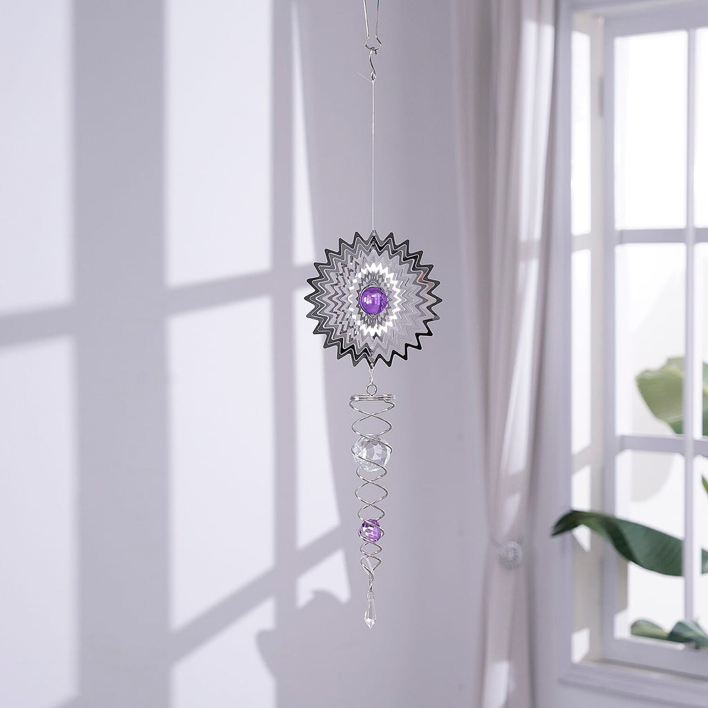 Hanging Magic Kinetic Sculpture Zigzag Circle Wind Spinner - Silver