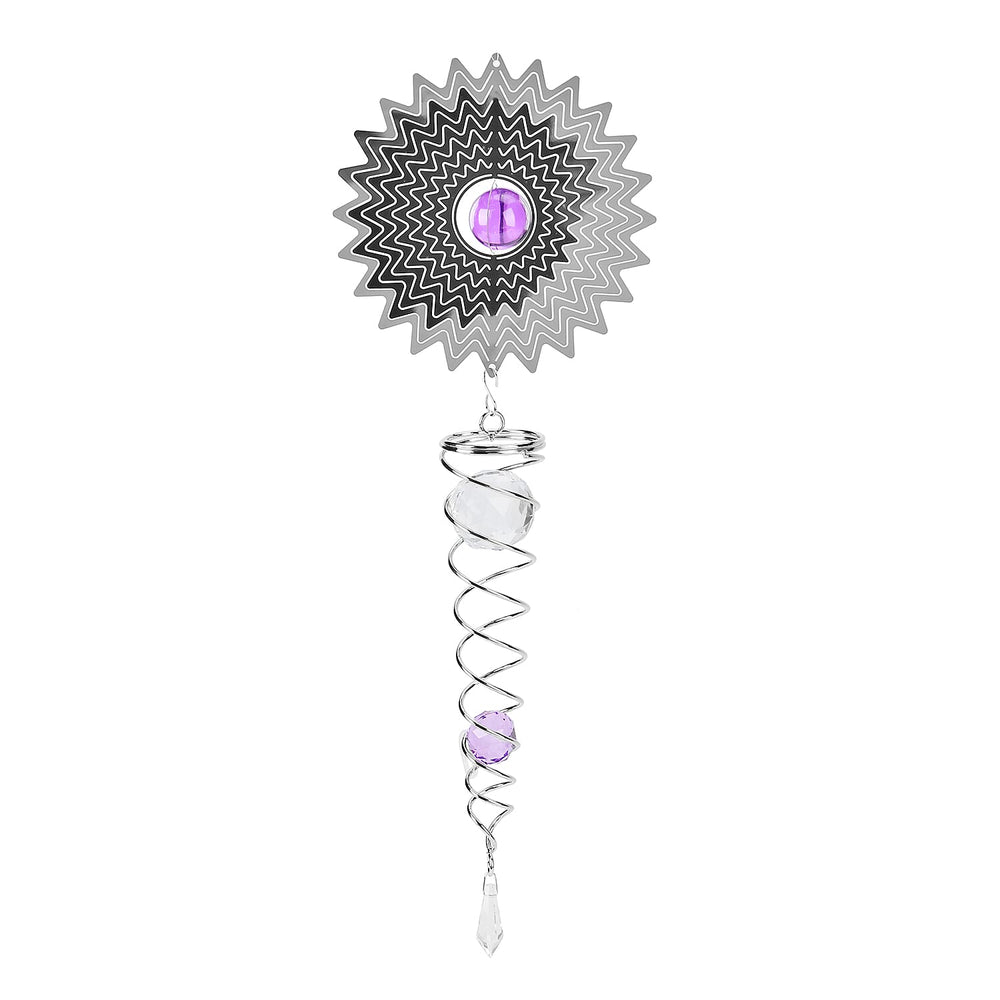 Hanging Magic Kinetic Sculpture Zigzag Circle Wind Spinner - Silver