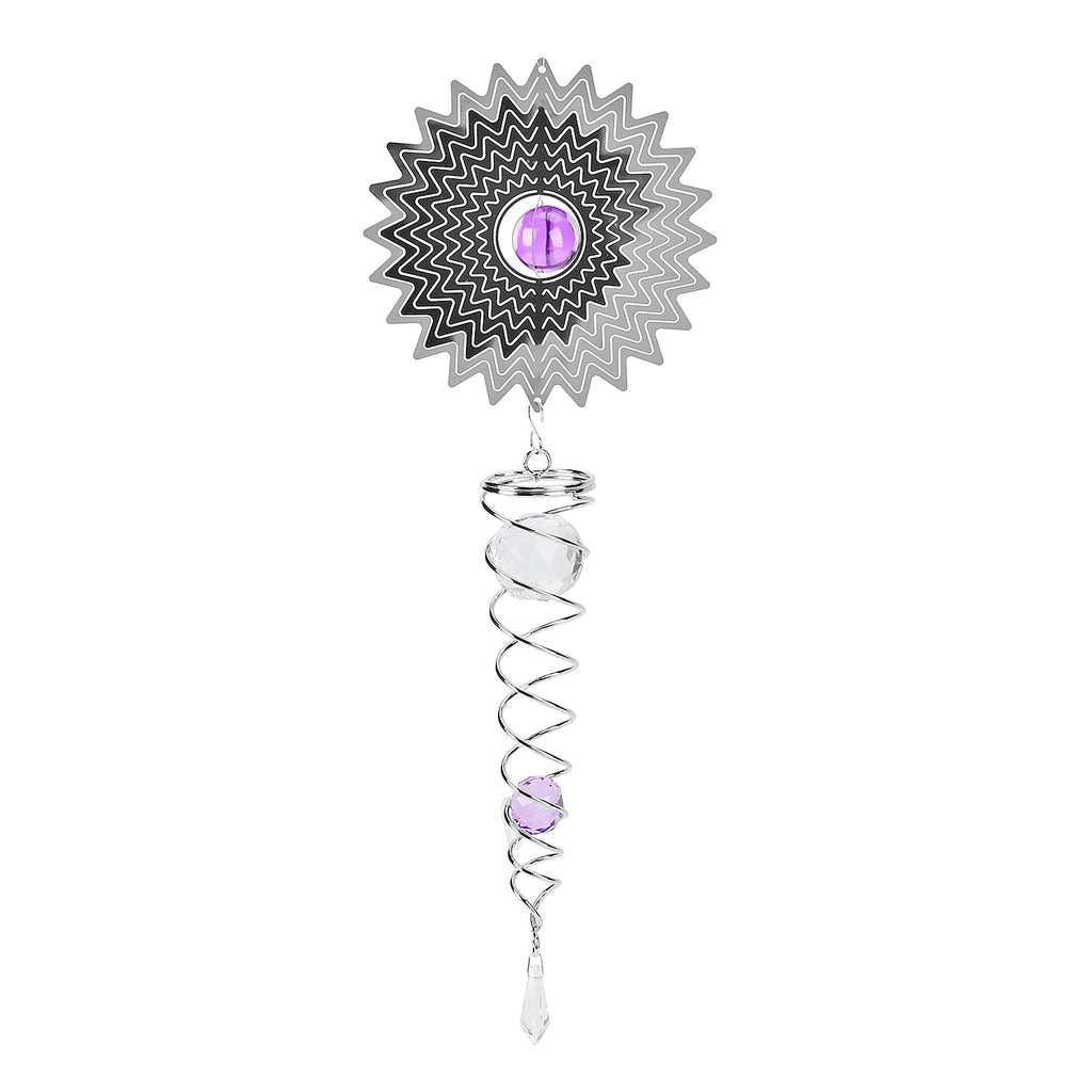 Hanging Magic Kinetic Sculpture Zigzag Circle Wind Spinner - Silver