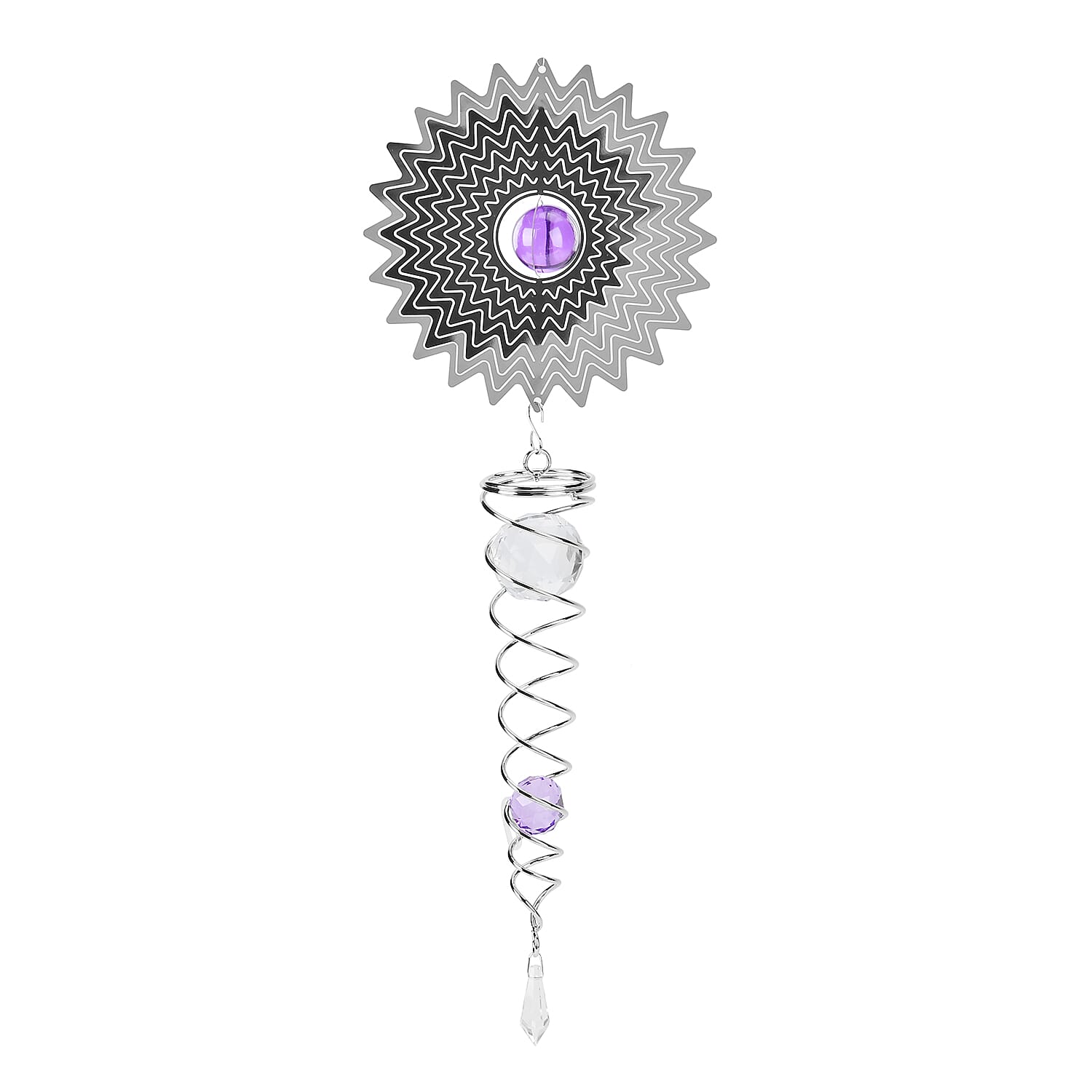 Hanging Magic Kinetic Sculpture Zigzag Circle Wind Spinner - Silver