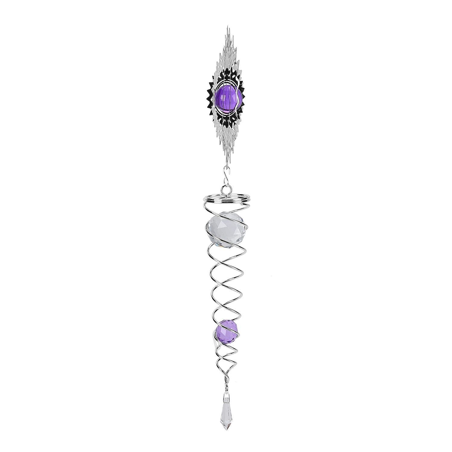 Hanging Magic Kinetic Sculpture Zigzag Circle Wind Spinner - Silver