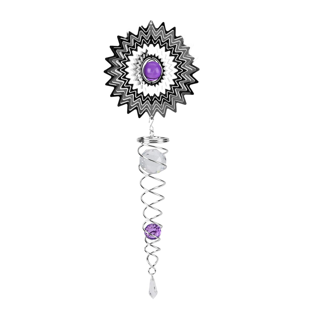 Hanging Magic Kinetic Sculpture Zigzag Circle Wind Spinner - Silver
