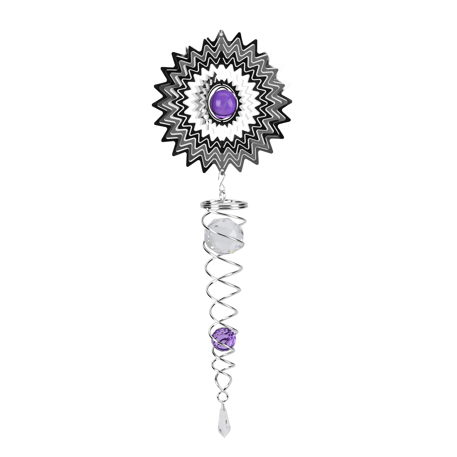 Hanging Magic Kinetic Sculpture Zigzag Circle Wind Spinner - Silver