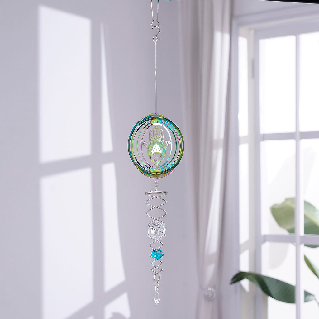 Hanging Magic Kinetic Sculpture Hamsa Hand Wind Spinner - Multicolor
