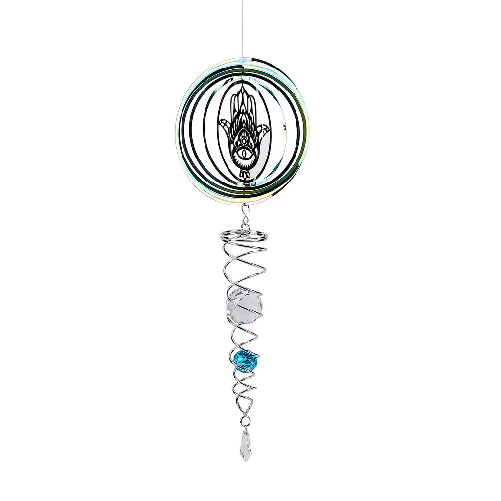Hanging Magic Kinetic Sculpture Hamsa Hand Wind Spinner - Multicolor