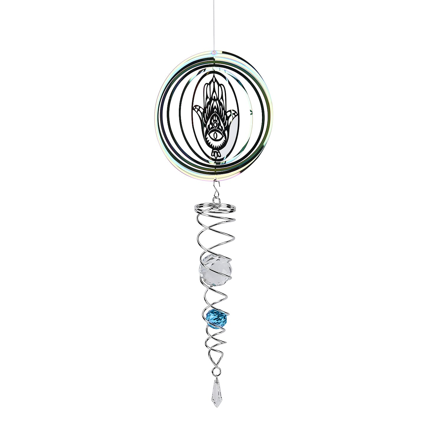 Hanging Magic Kinetic Sculpture Hamsa Hand Wind Spinner - Multicolor