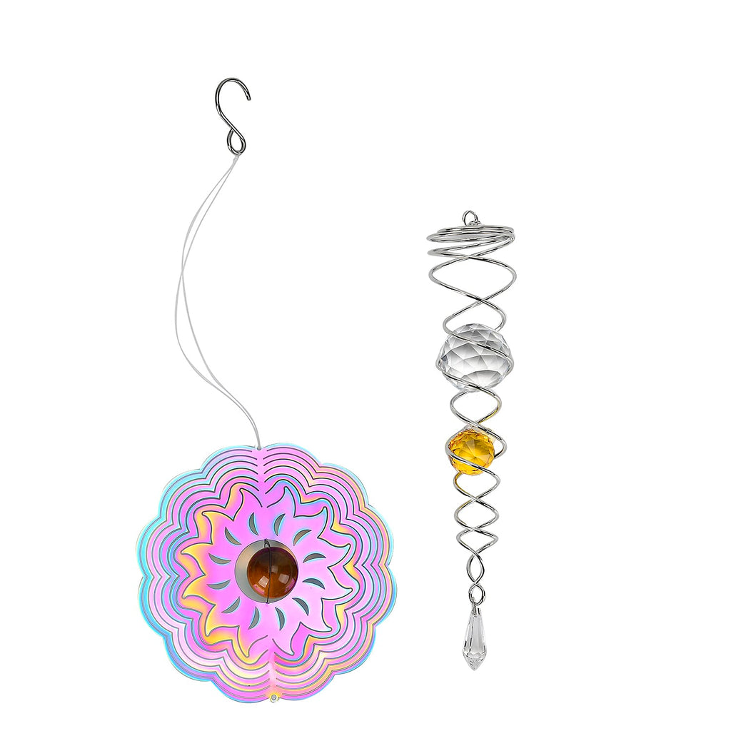 Hanging Magic Kinetic Sculpture Flower Wind Spinner - Silver - Multicolor