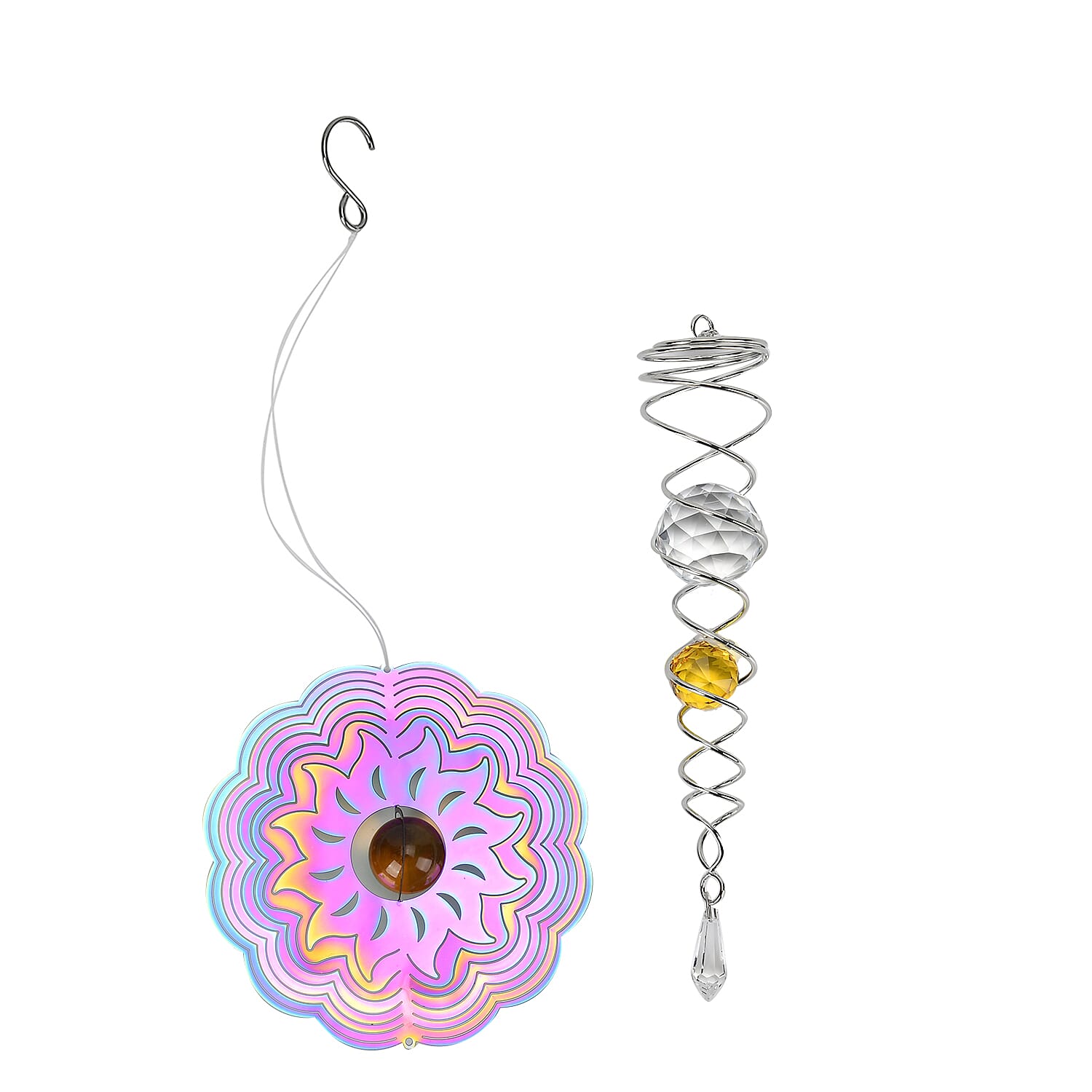 Hanging Magic Kinetic Sculpture Flower Wind Spinner - Silver - Multicolor