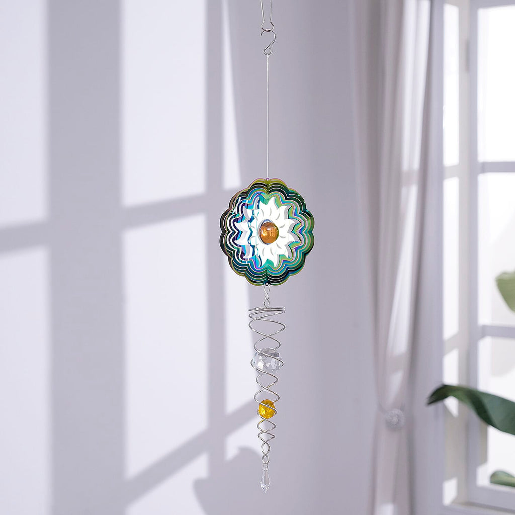Hanging Magic Kinetic Sculpture Flower Wind Spinner - Silver - Multicolor