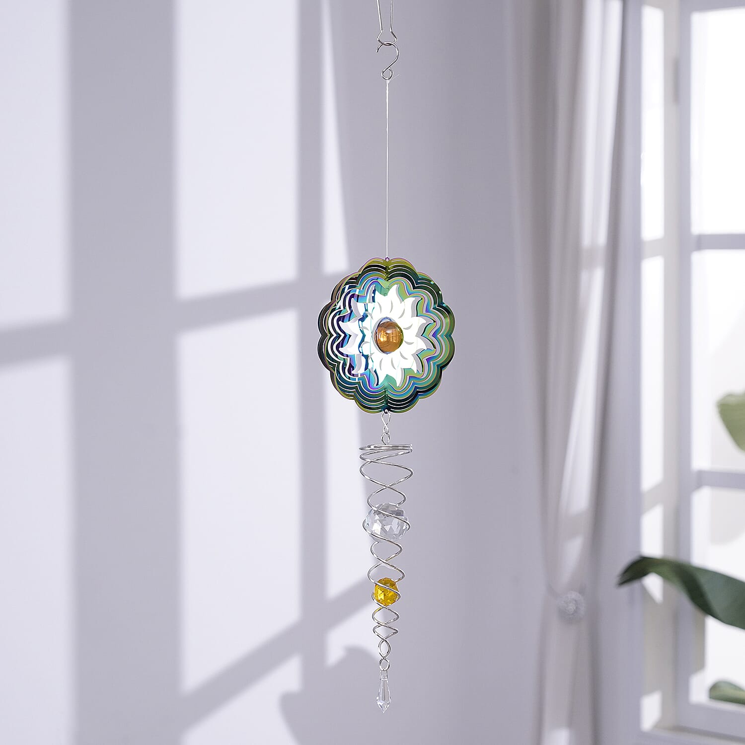 Hanging Magic Kinetic Sculpture Flower Wind Spinner - Silver - Multicolor