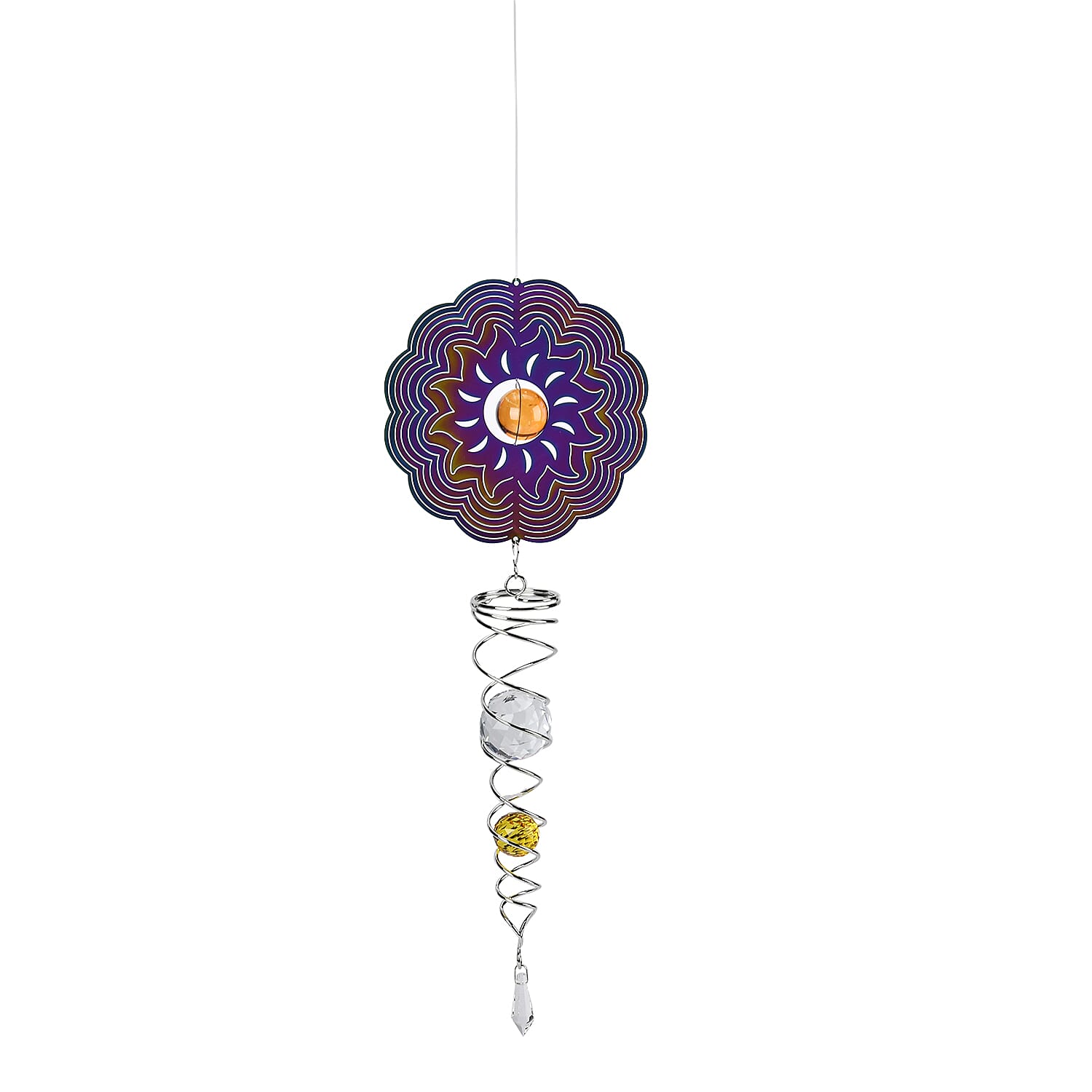 Hanging Magic Kinetic Sculpture Flower Wind Spinner - Silver - Multicolor
