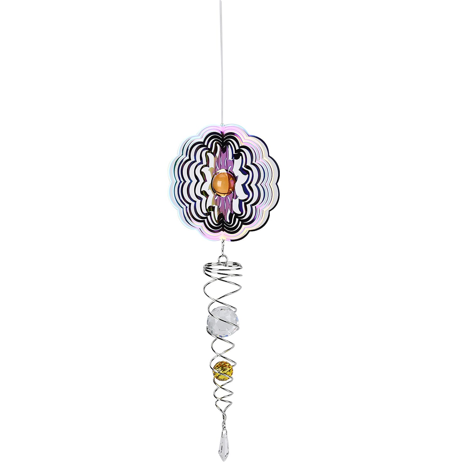 Hanging Magic Kinetic Sculpture Flower Wind Spinner - Silver - Multicolor