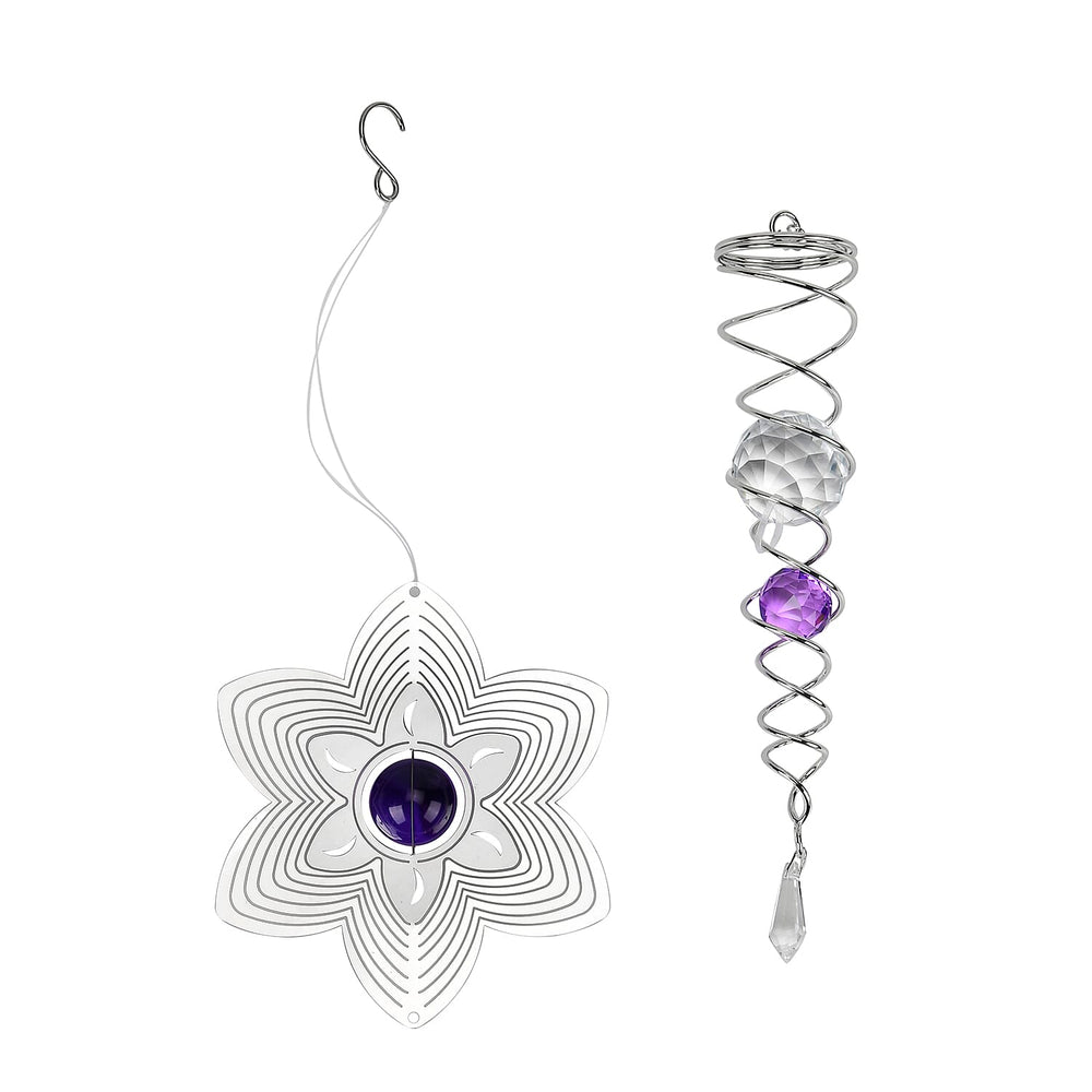 Hanging Magic Kinetic Sculpture Flower Wind Spinner - Silver