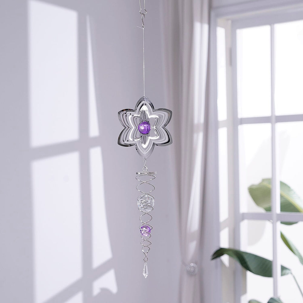 Hanging Magic Kinetic Sculpture Flower Wind Spinner - Silver
