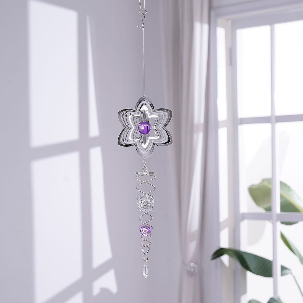 Hanging Magic Kinetic Sculpture Flower Wind Spinner - Silver