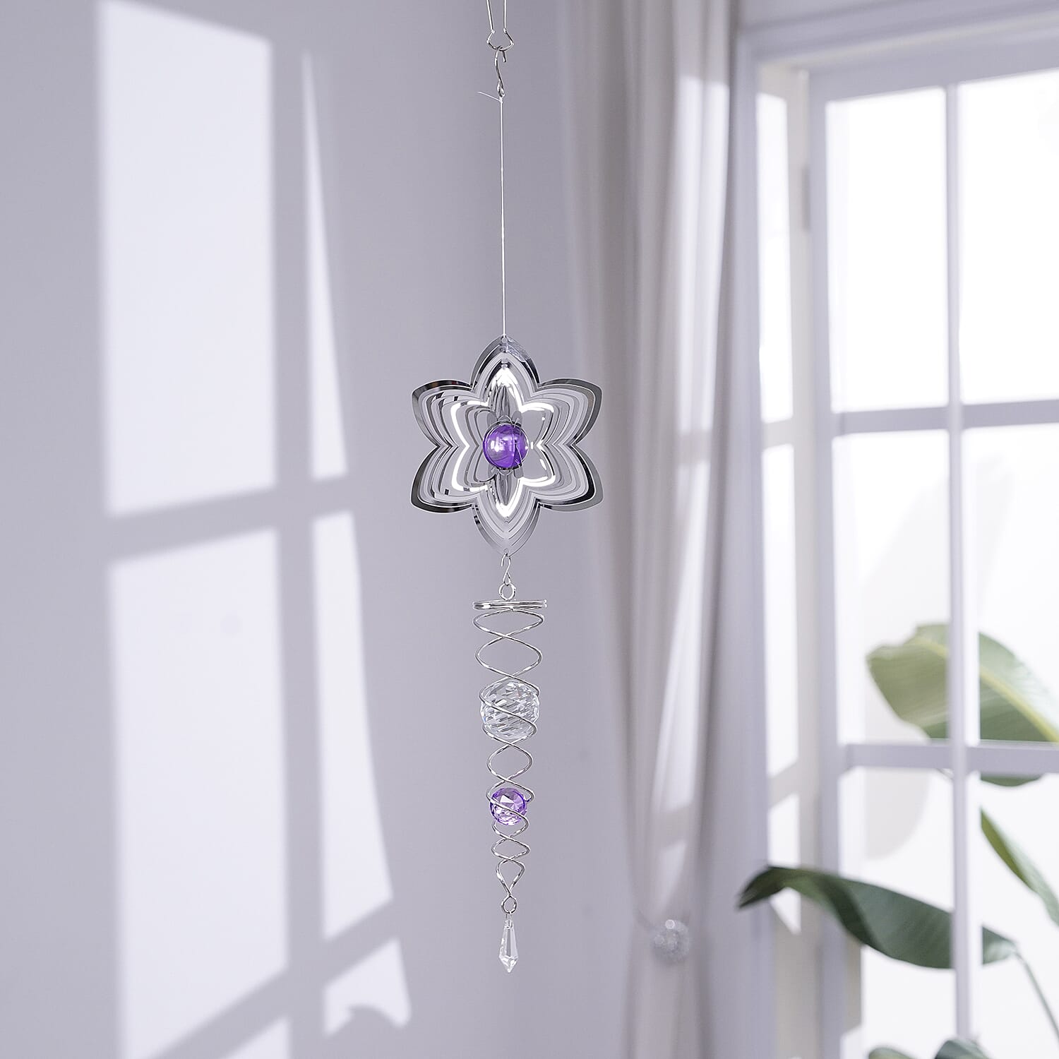 Hanging Magic Kinetic Sculpture Flower Wind Spinner - Silver