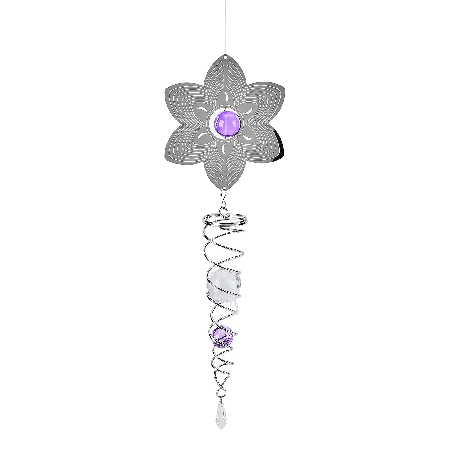 Hanging Magic Kinetic Sculpture Flower Wind Spinner - Silver