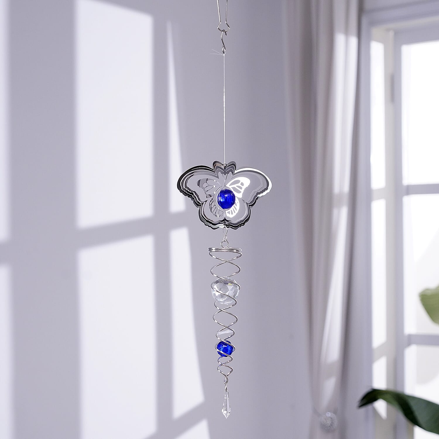 Hanging Magic Kinetic Sculpture Butterfly Wind Spinner  - Silver