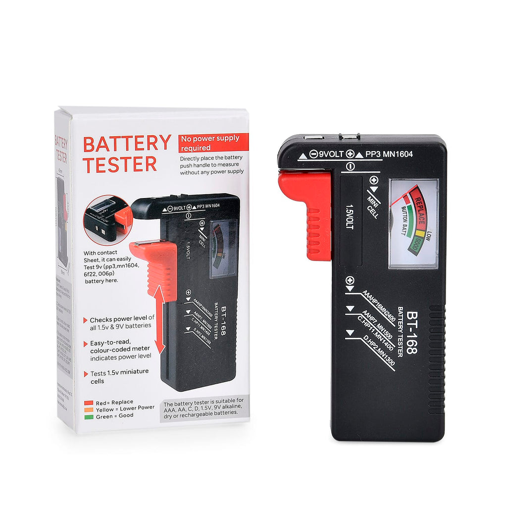 Battery Tester (Works with all Standard - Rechargeable Batteries) - Red - Black