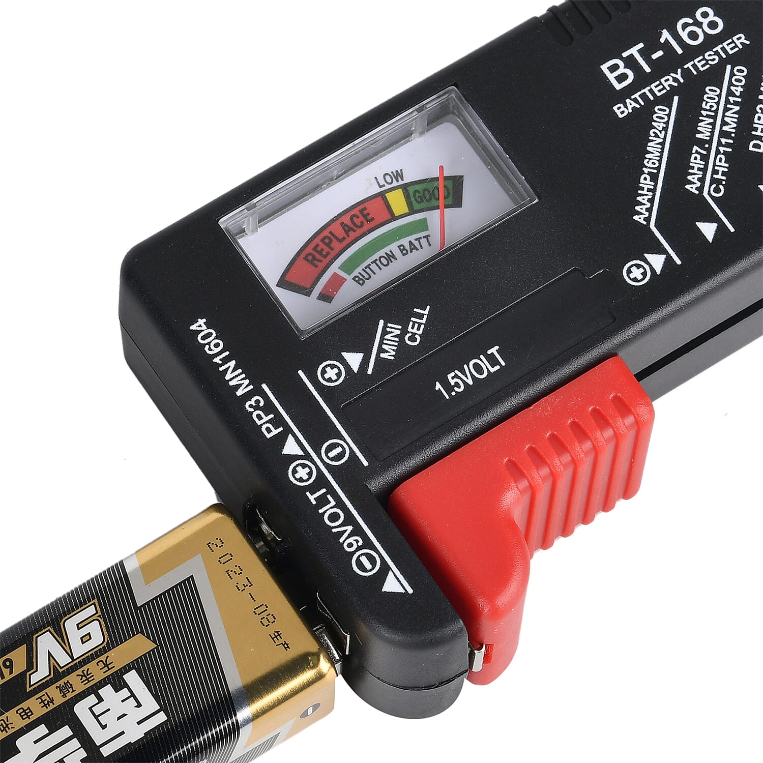 Battery Tester (Works with all Standard - Rechargeable Batteries) - Red - Black