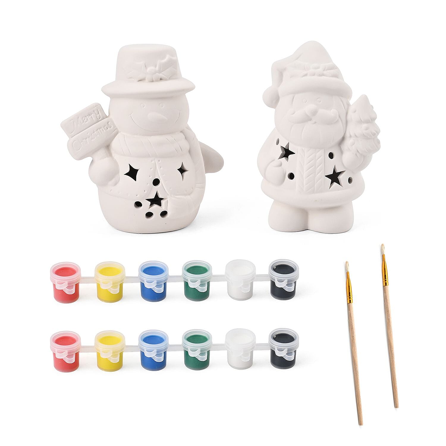 Christmas Ceramic Paint Set With LED Light, Inc. Snowman - Santa, Paint Colours and Brushes