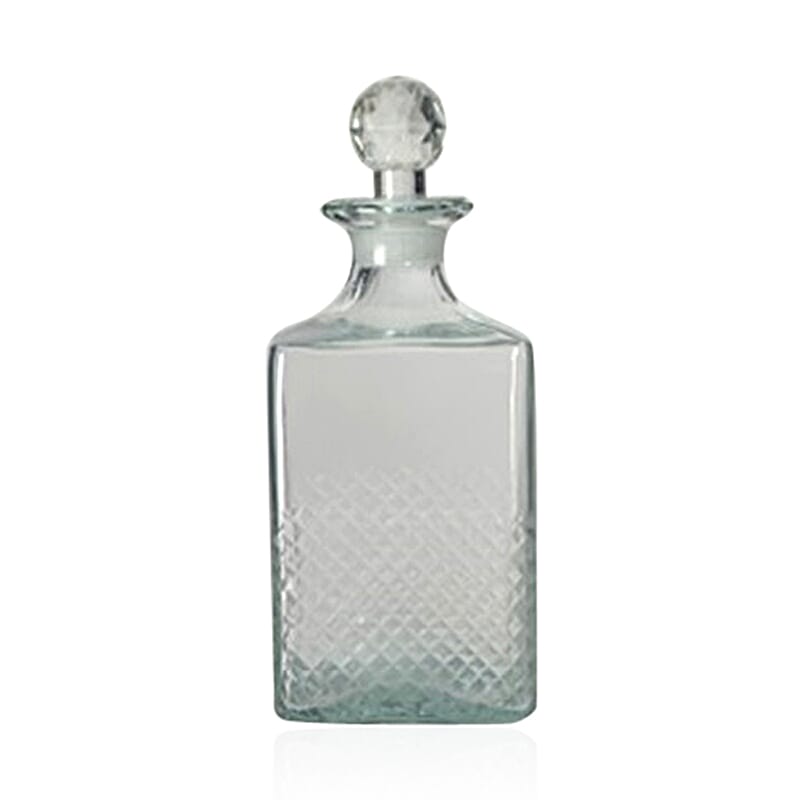 Home Decor - Clear Glass Square Diamond Cut Work Decanter with Stopper (750 ml.)