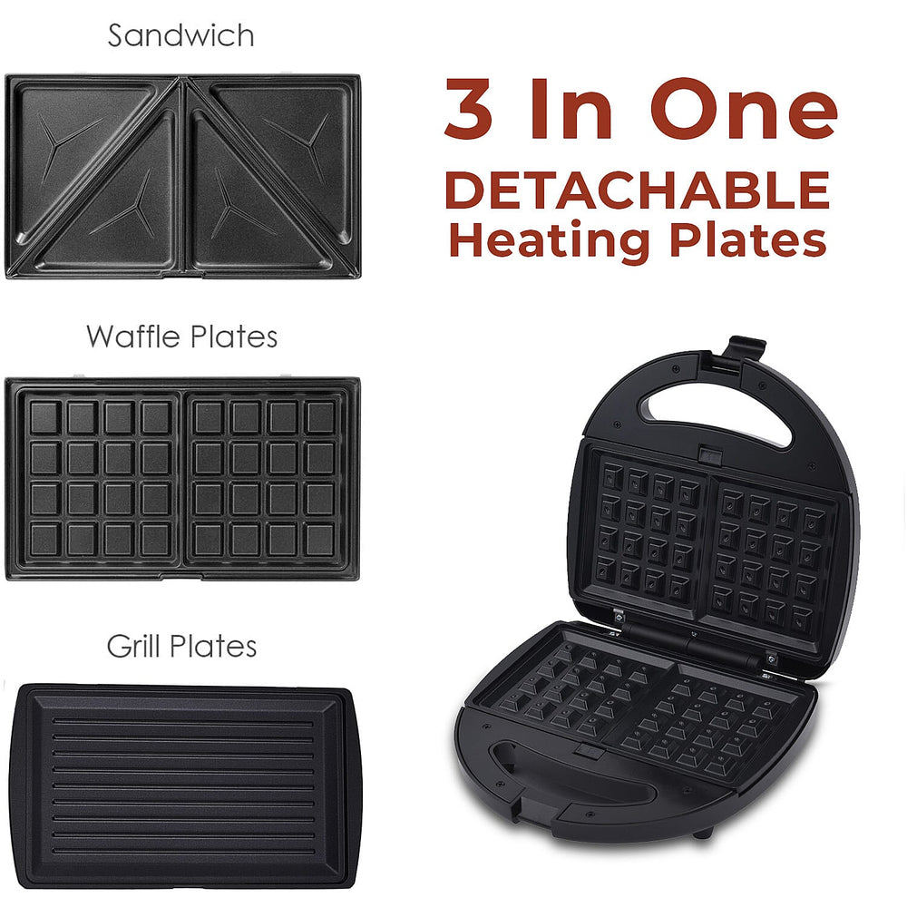 3 in 1 Non-Stick Grill, Toastie and Waffle Maker - 750W.