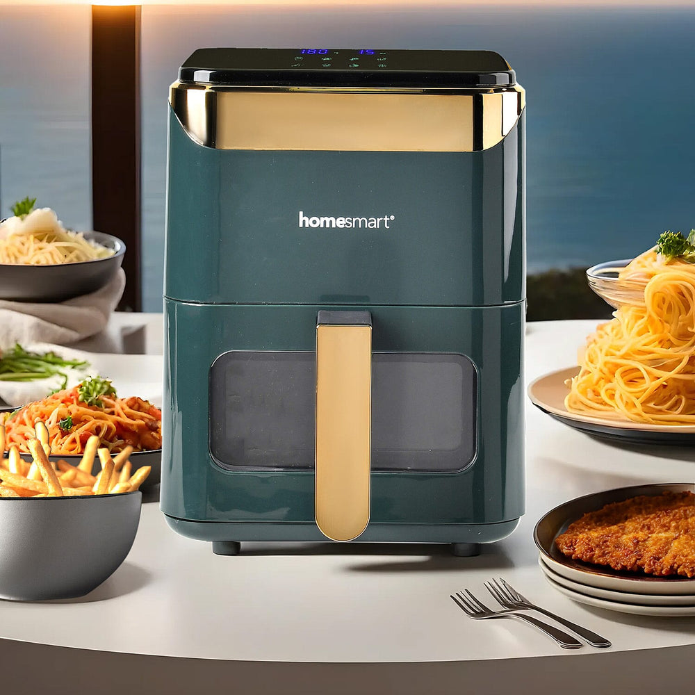 LIQUIDATION DEAL - Homesmart 3.5L Digital Air Fryer - Crisp, Roast, Bake - With Less Oil - 10 Menu Options - Green & Gold