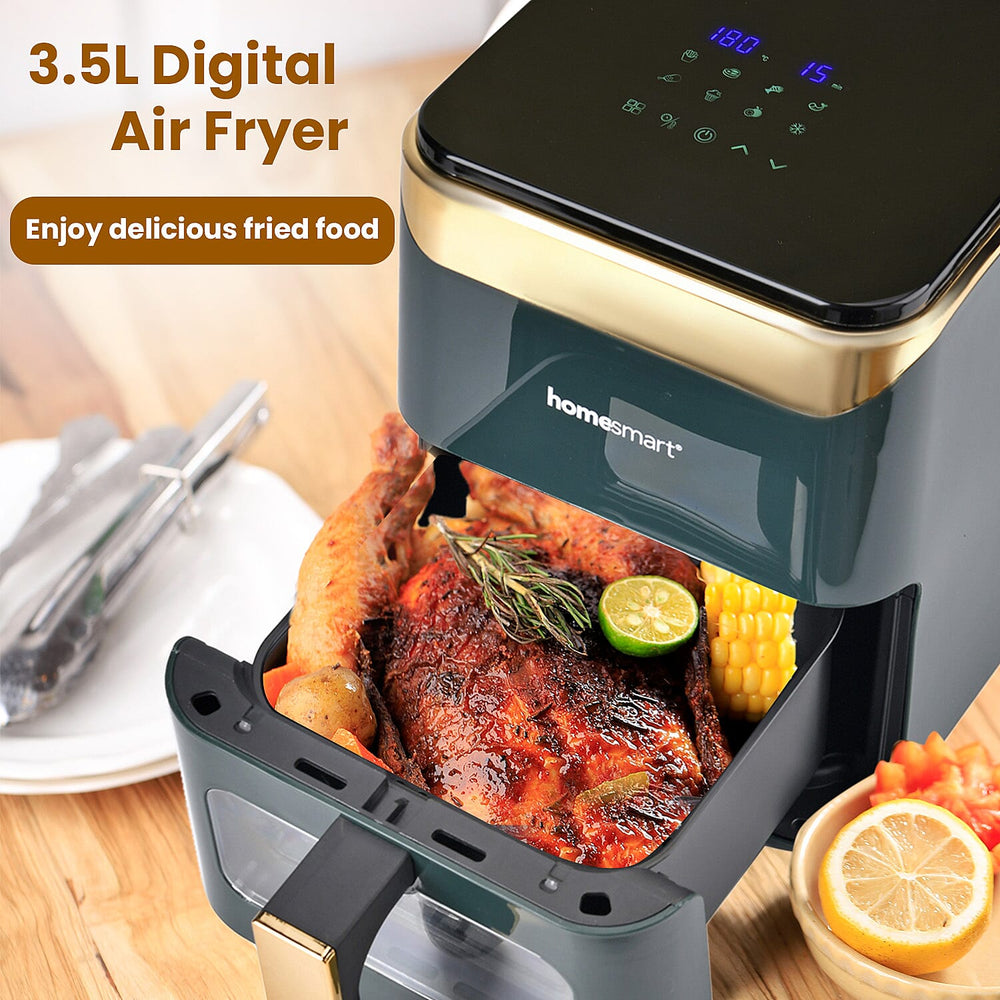 LIQUIDATION DEAL - Homesmart 3.5L Digital Air Fryer - Crisp, Roast, Bake - With Less Oil - 10 Menu Options - Green & Gold