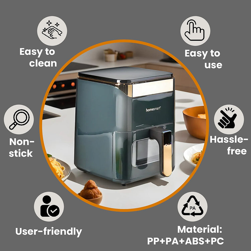 LIQUIDATION DEAL - Homesmart 3.5L Digital Air Fryer - Crisp, Roast, Bake - With Less Oil - 10 Menu Options - Green & Gold