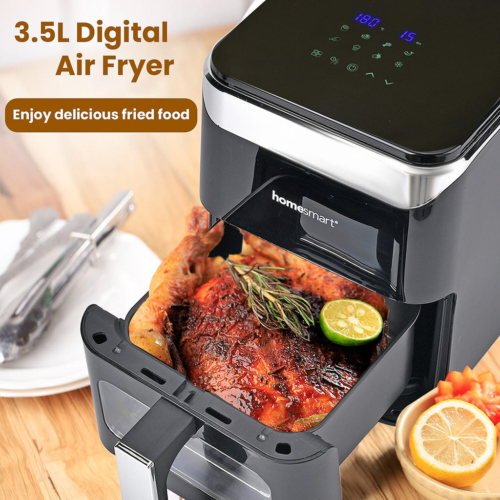 LIQUIDATION DEAL - Homesmart 3.5L Digital Air Fryer - Crisp, Roast, Bake - With Less Oil - 10 Menu Options- Black & Gold