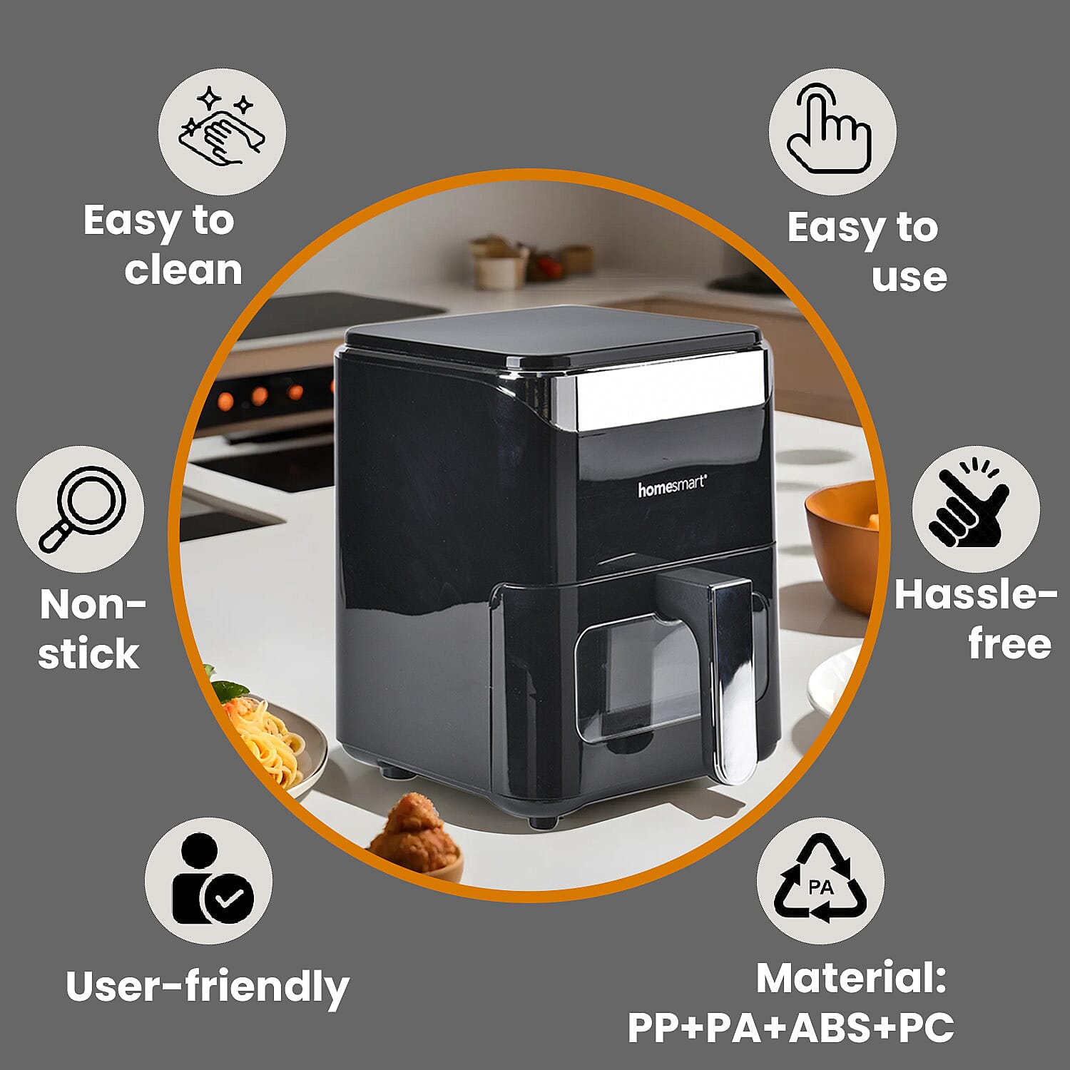 LIQUIDATION DEAL - Homesmart 3.5L Digital Air Fryer - Crisp, Roast, Bake - With Less Oil - 10 Menu Options- Black & Gold