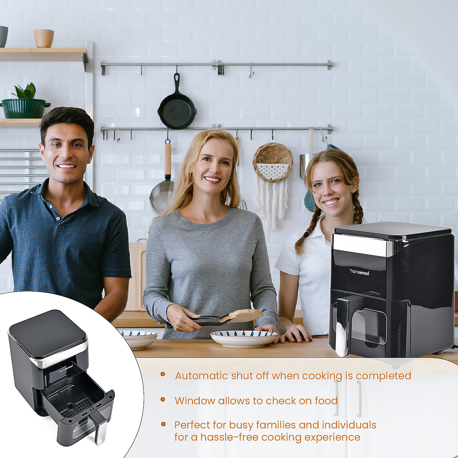 LIQUIDATION DEAL - Homesmart 3.5L Digital Air Fryer - Crisp, Roast, Bake - With Less Oil - 10 Menu Options- Black & Gold