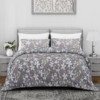 Homesmart 3-Piece Floral Print Duvet Set with Pillow Covers & Storage Bag (Size King) - Grey
