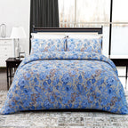 Homesmart 3-Piece Printed Duvet Set with Pillow Covers & Storage Bag (Size Double) - Light Yellow & Blue