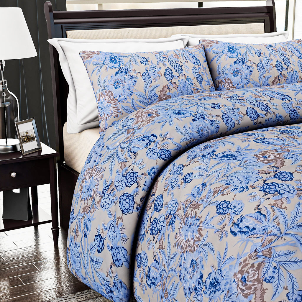 Homesmart 3-Piece Printed Duvet Set with Pillow Covers & Storage Bag (Size Double) - Light Yellow & Blue