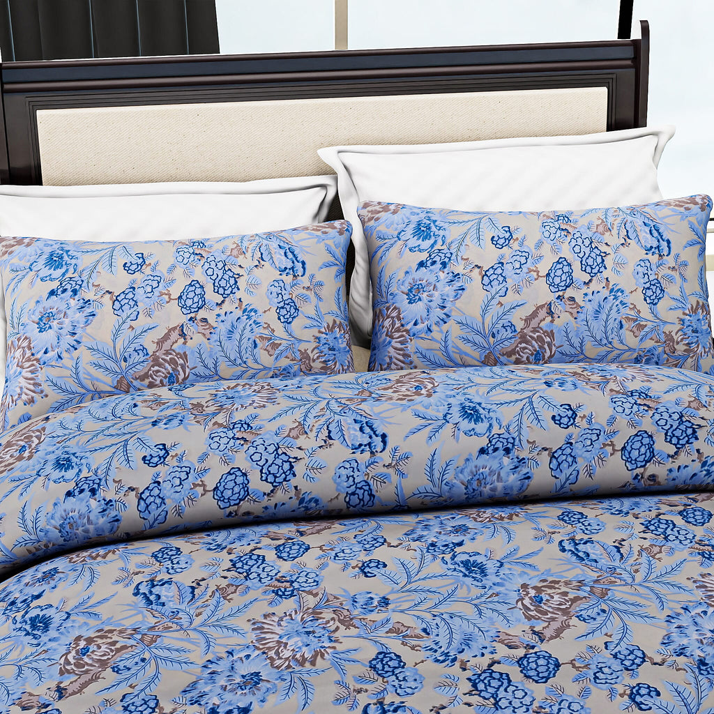 Homesmart 3-Piece Printed Duvet Set with Pillow Covers & Storage Bag (Size Double) - Light Yellow & Blue