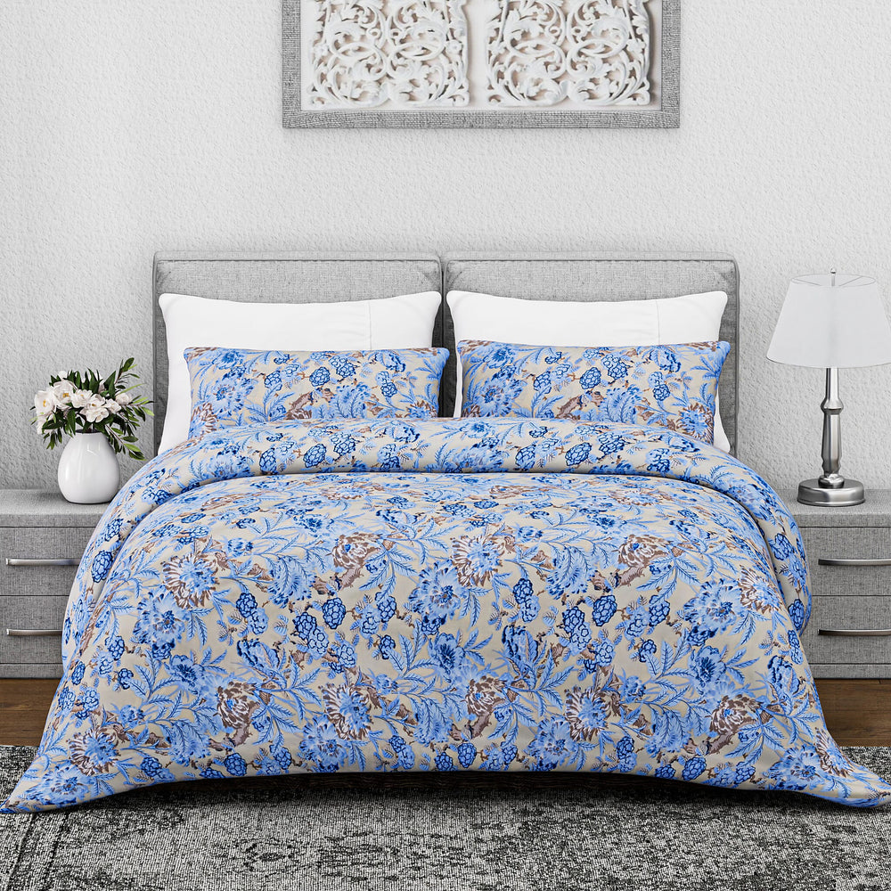 Homesmart 3-Piece Printed Duvet Set with Pillow Covers & Storage Bag (Size King) - Yellow & Blue