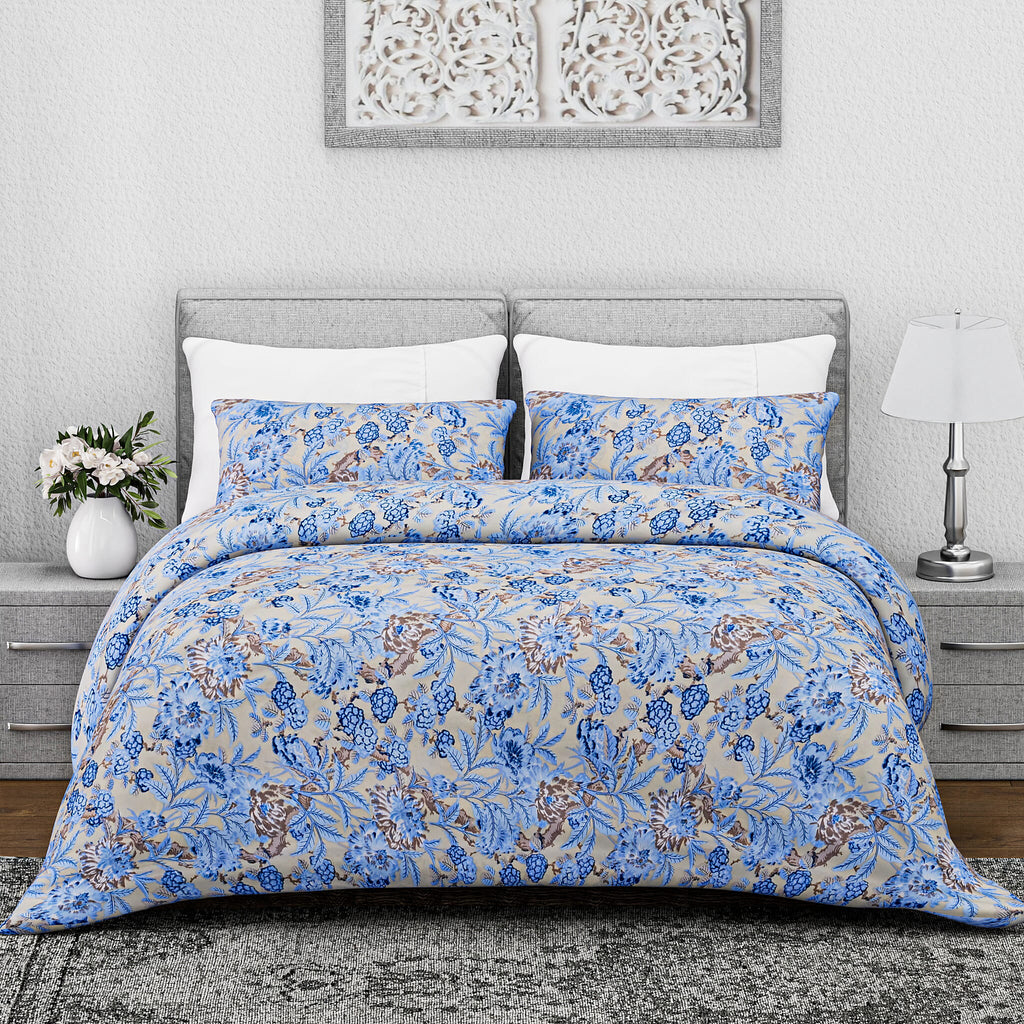 Homesmart 3-Piece Printed Duvet Set with Pillow Covers & Storage Bag (Size King) - Yellow & Blue
