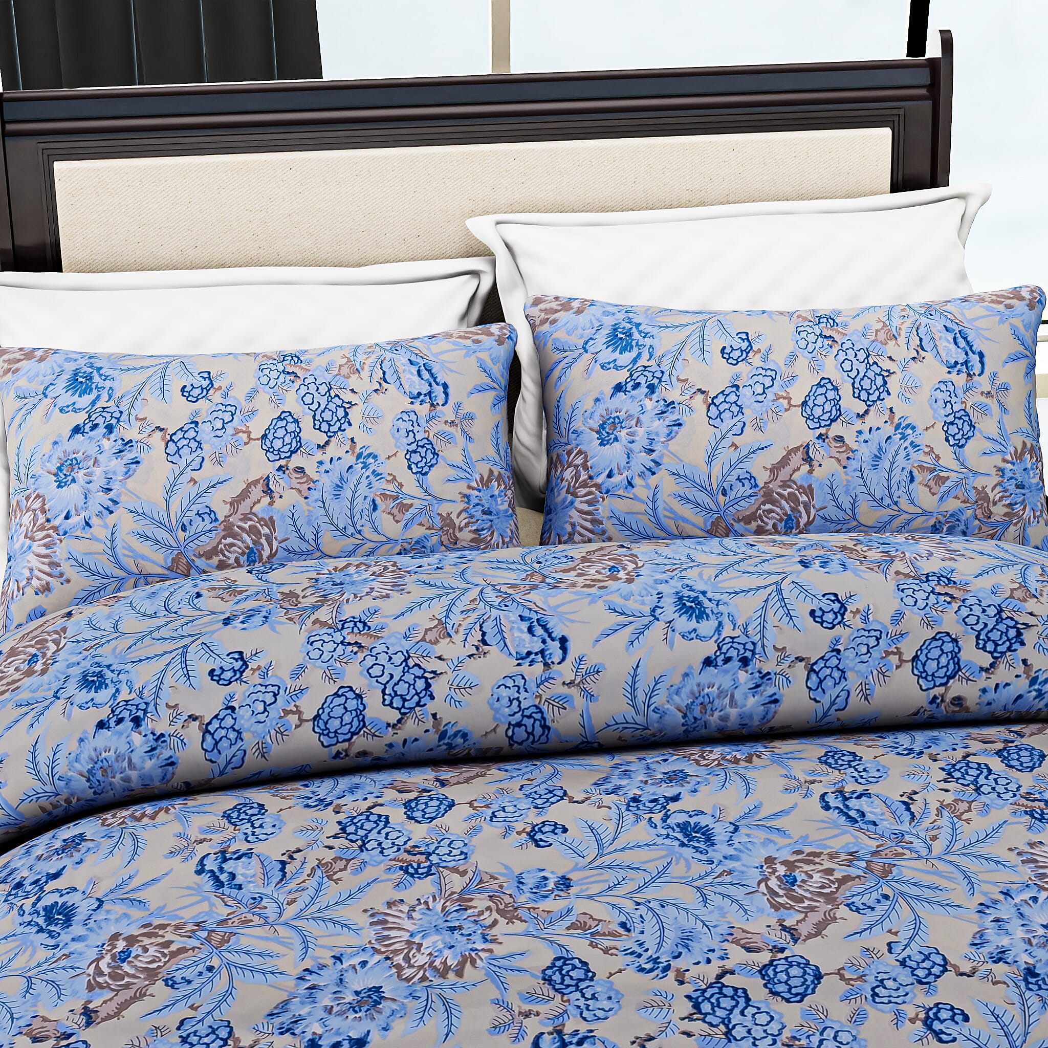 Homesmart 3-Piece Printed Duvet Set with Pillow Covers & Storage Bag (Size King) - Yellow & Blue